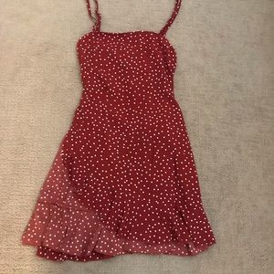 Princess Polly wine colored polka dot midi dress. Ties in the back.